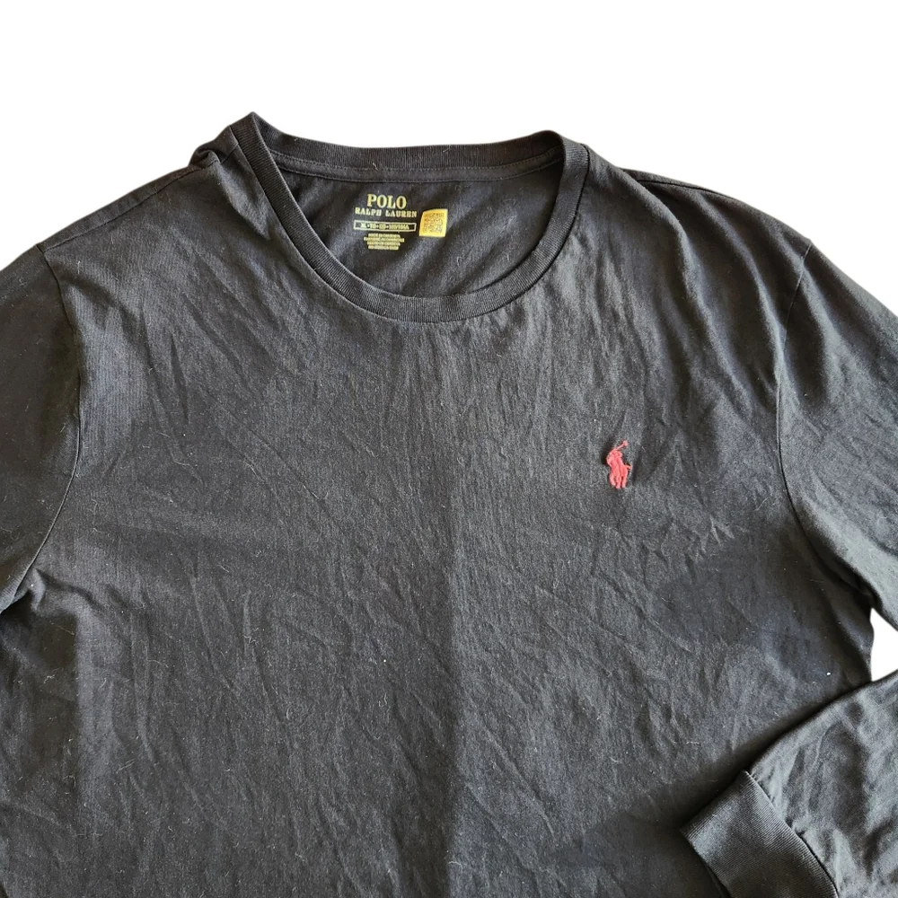 Polo Ralph Lauren Black Classic Long Sleeve T Shirt Red Pony Crewneck Size XL